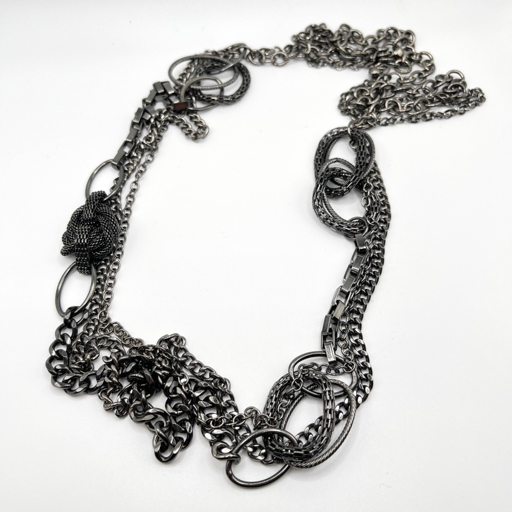 Premier Designs Gunmetal Multilayer Chain Necklace with Intricate Oval Links 36" - Picture 2 of 14